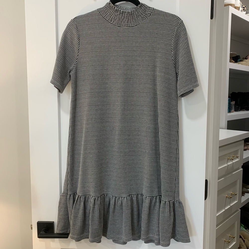 Zara Houndstooth Mock Neck Dress